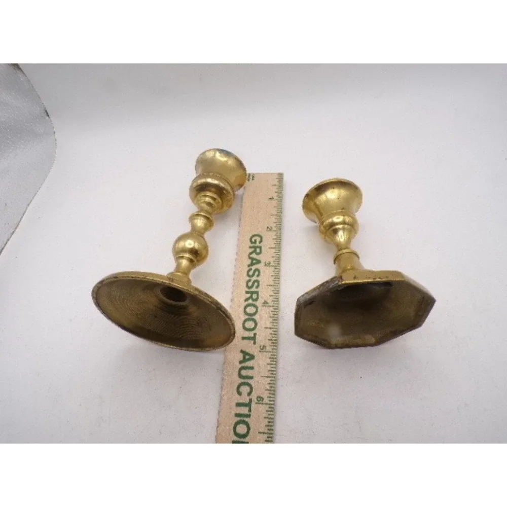 Vintage Solid Brass Weighted Candlestick Holders Set of 2 Round Octagonal Base